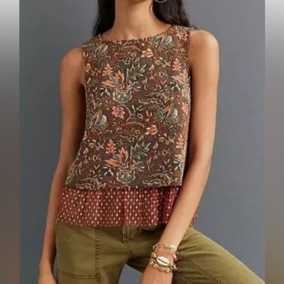 Eva Franco Tops - Anthropologie Eva Franco Jacquard Sleeveless Brown Floral Top